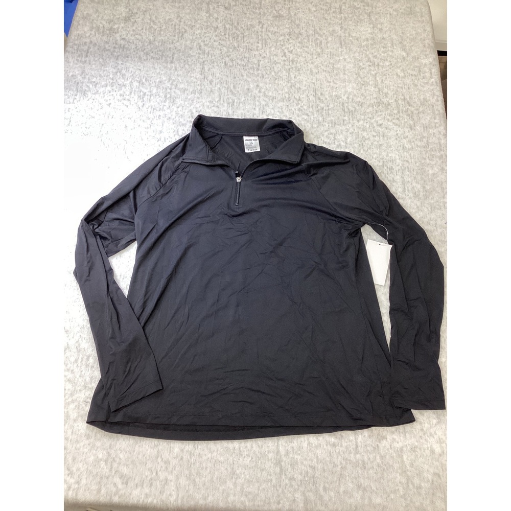 Lands End‎ Womens L 14-16 Black Quarter Zip Pullover Long Sleeve Athletic Top